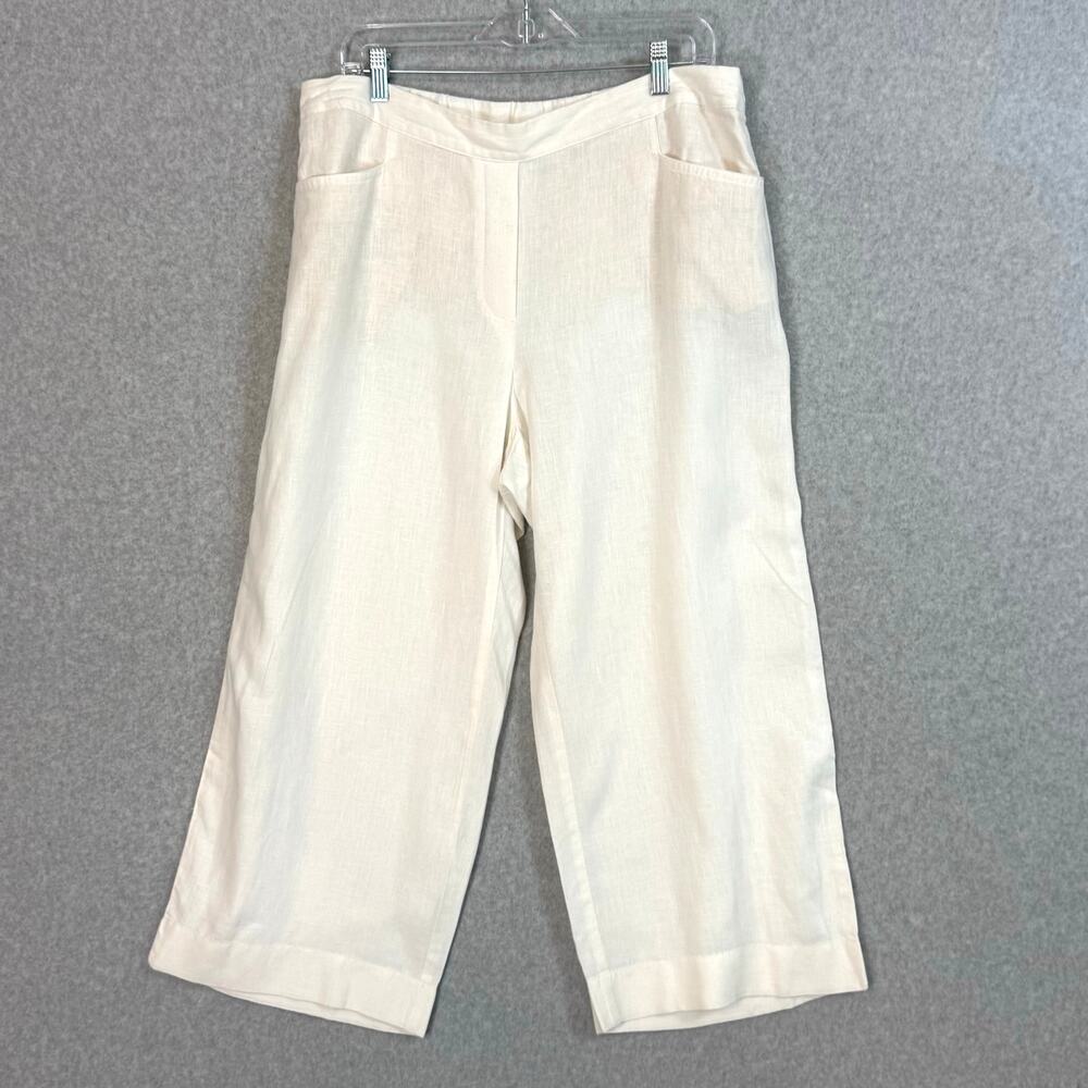 J Jill Love Linen Side Zip Pants Size L Wide Leg Beachy Coastal Grandma Resort